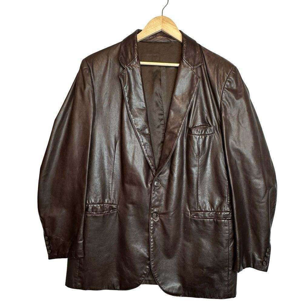 LAKELAND Vintage Dark Brown Leather Blazer Jacket Size 44